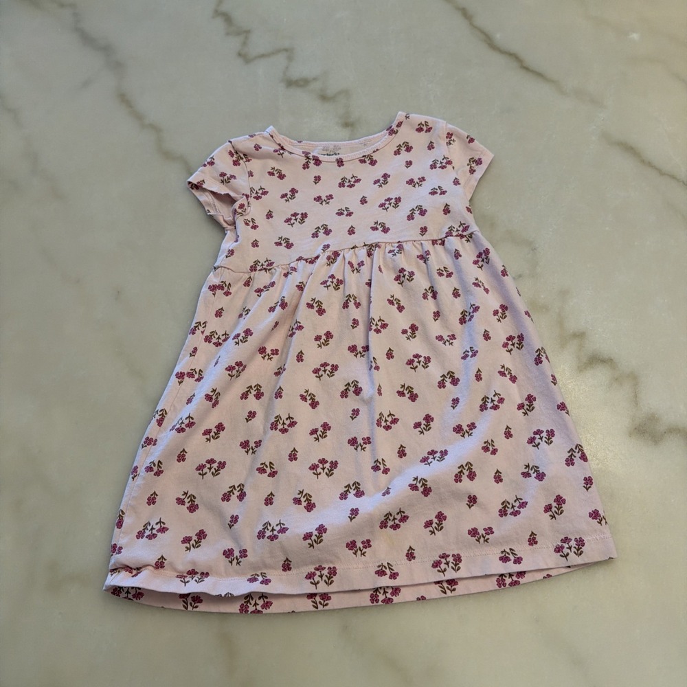 Carters Toddler Girl Short Sleeve Dress with Flowers Pink Cotton Size 4T
